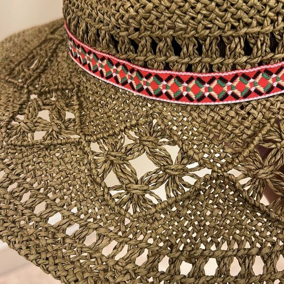 O'Neill Tan Woven Ribboned Floppy Beach Straw Hat - Picture 2 of 5